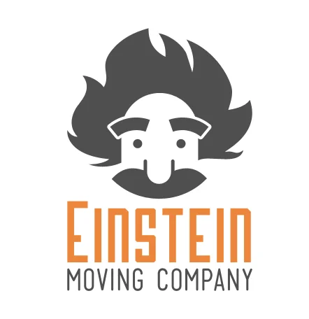 Einstein Moving Company logo: a stylised Einstein face in grey above the word EINSTEIN in orange, with moving company set small underneath